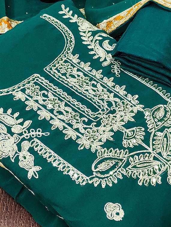 women solid with work embroidered unstitched suit set - 22228916 -  Standard Image - 3