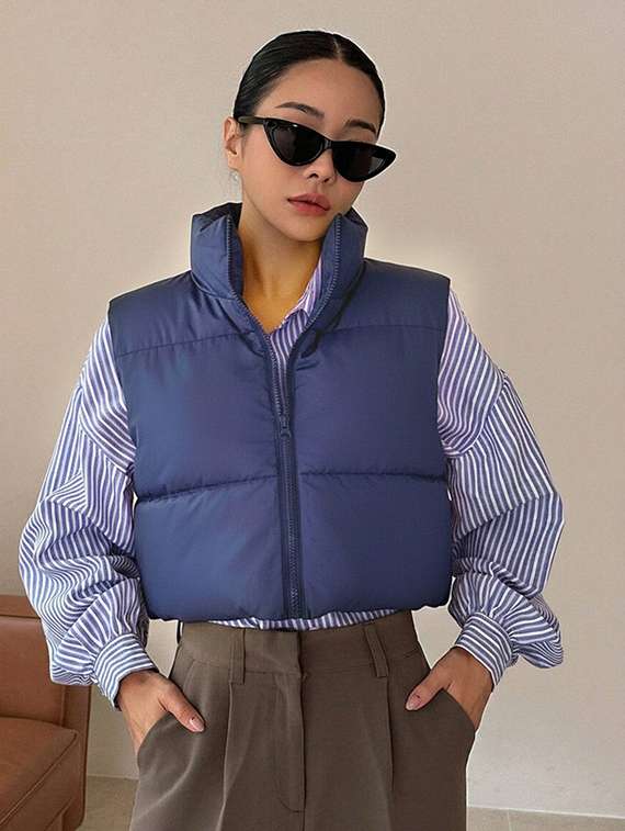 women solid sleeveless puffer jacket - 22228936 -  Zoom Image - 0
