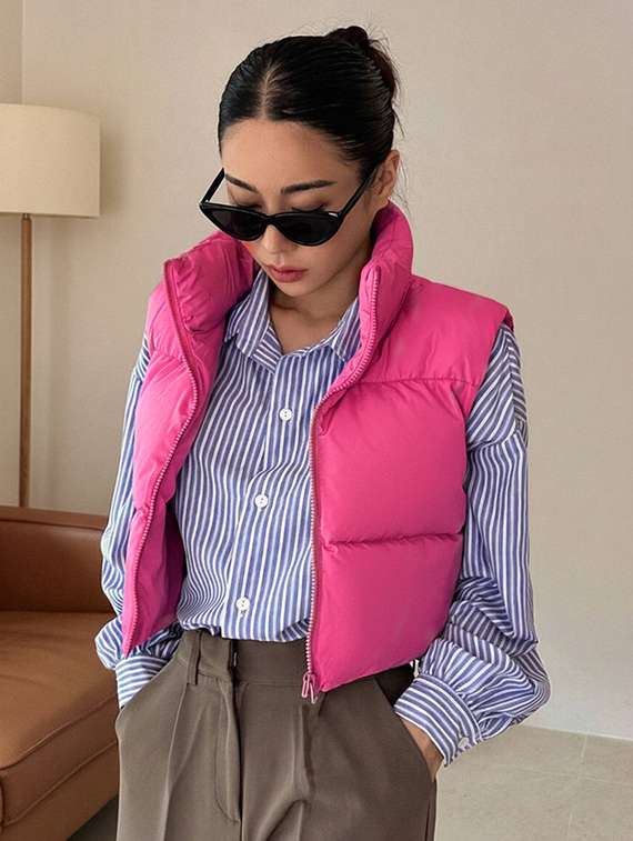 women solid sleeveless puffer jacket - 22228937 -  Standard Image - 5