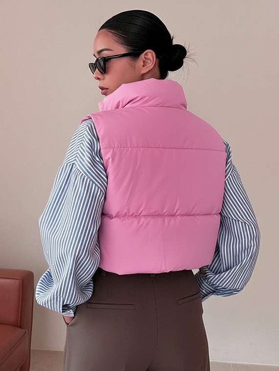 women solid sleeveless puffer jacket - 22228938 -  Standard Image - 3