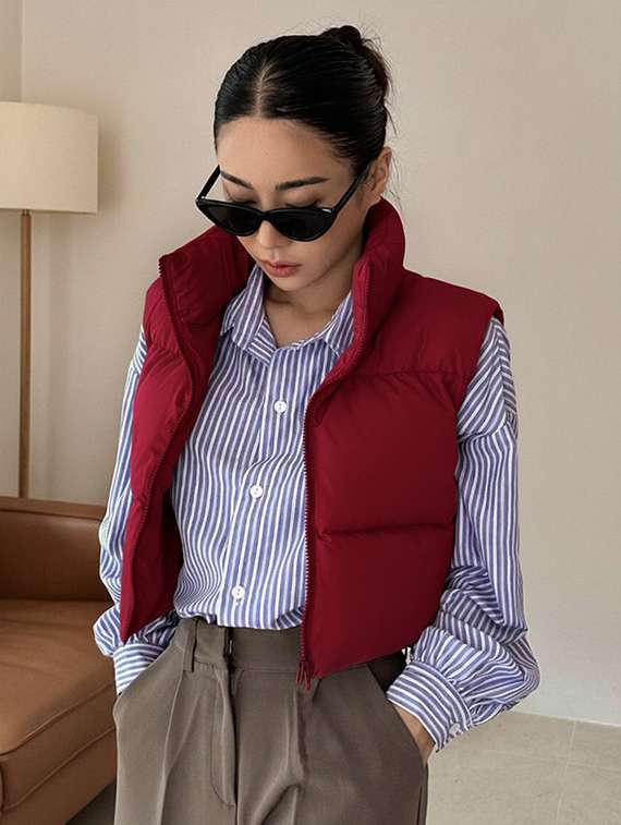 women solid sleeveless puffer jacket - 22228940 -  Standard Image - 5