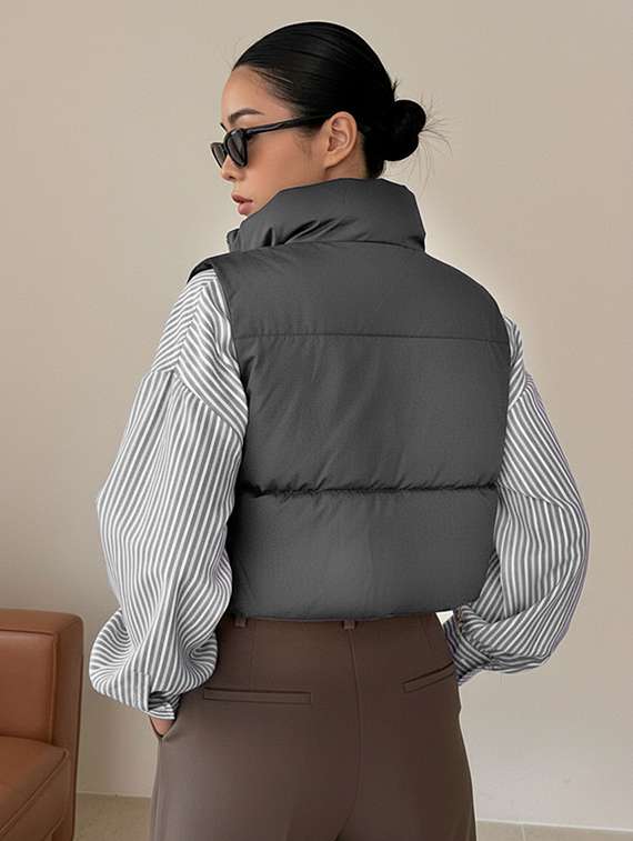 women solid sleeveless puffer jacket - 22228943 -  Standard Image - 3