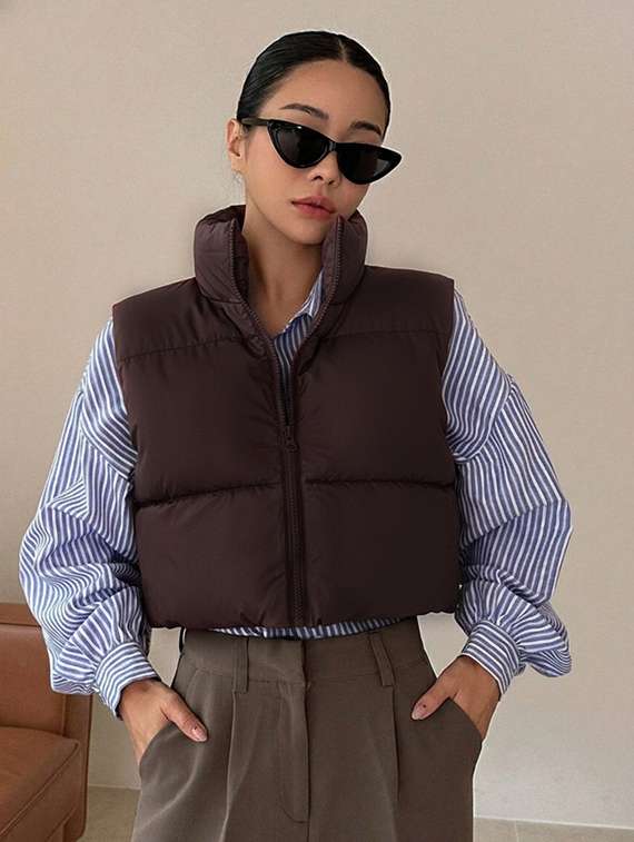 women solid sleeveless puffer jacket - 22228944 -  Zoom Image - 0