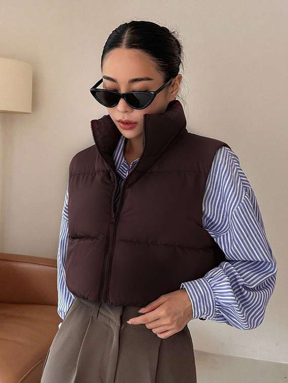 women solid sleeveless puffer jacket - 22228944 -  Standard Image - 5