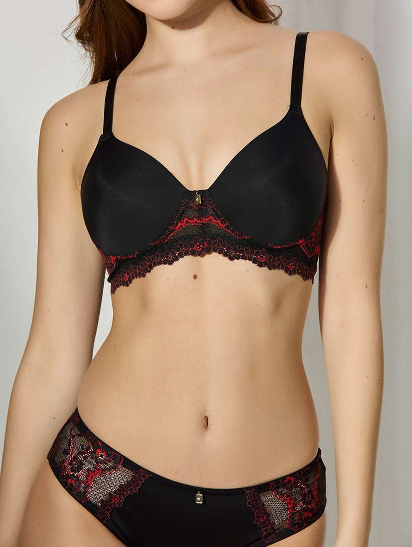 women solid lightly padded lace t-shirt bra - 22228960 -  Standard Image - 5