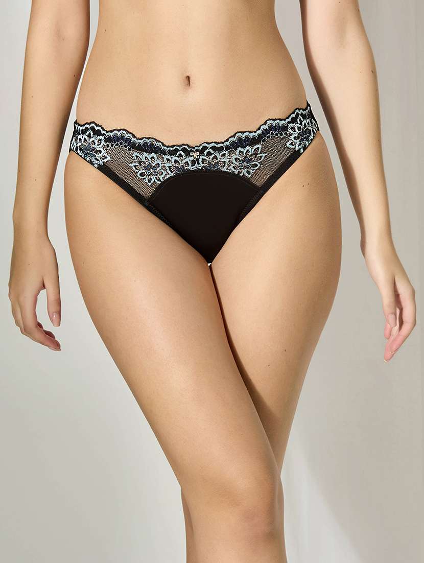women solid mid rise lace bikni panty