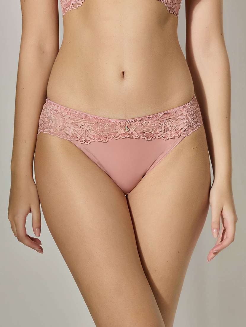 women solid mid rise lace bikni panty