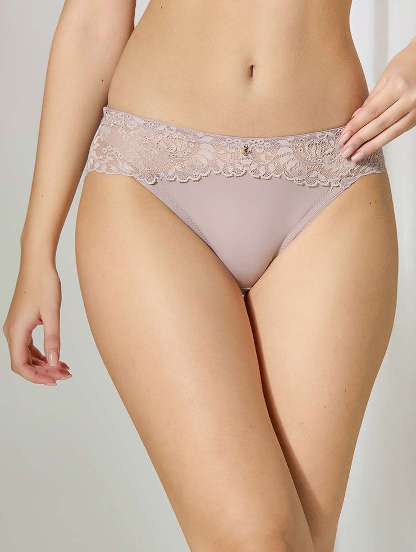women solid mid rise lace bikni panty