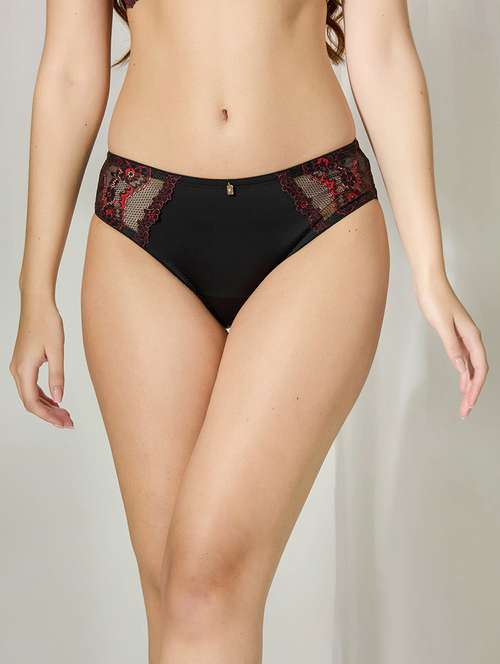 women solid mid rise lace bikni panty - 22228968 -  Standard Image - 0