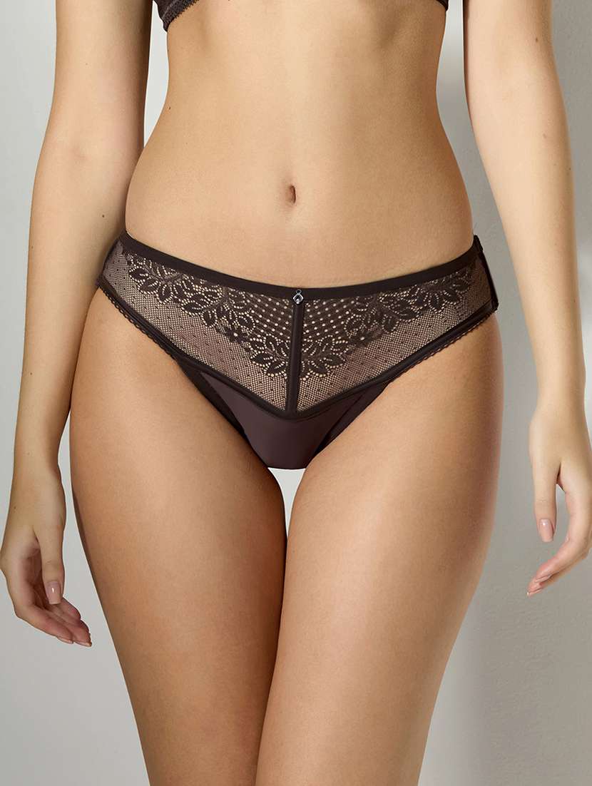 women solid mid rise lace bikni panty