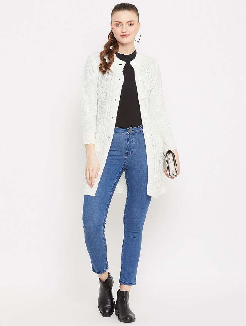 women self designed long sleeve longline cardigan - 22229244 -  Standard Image - 3