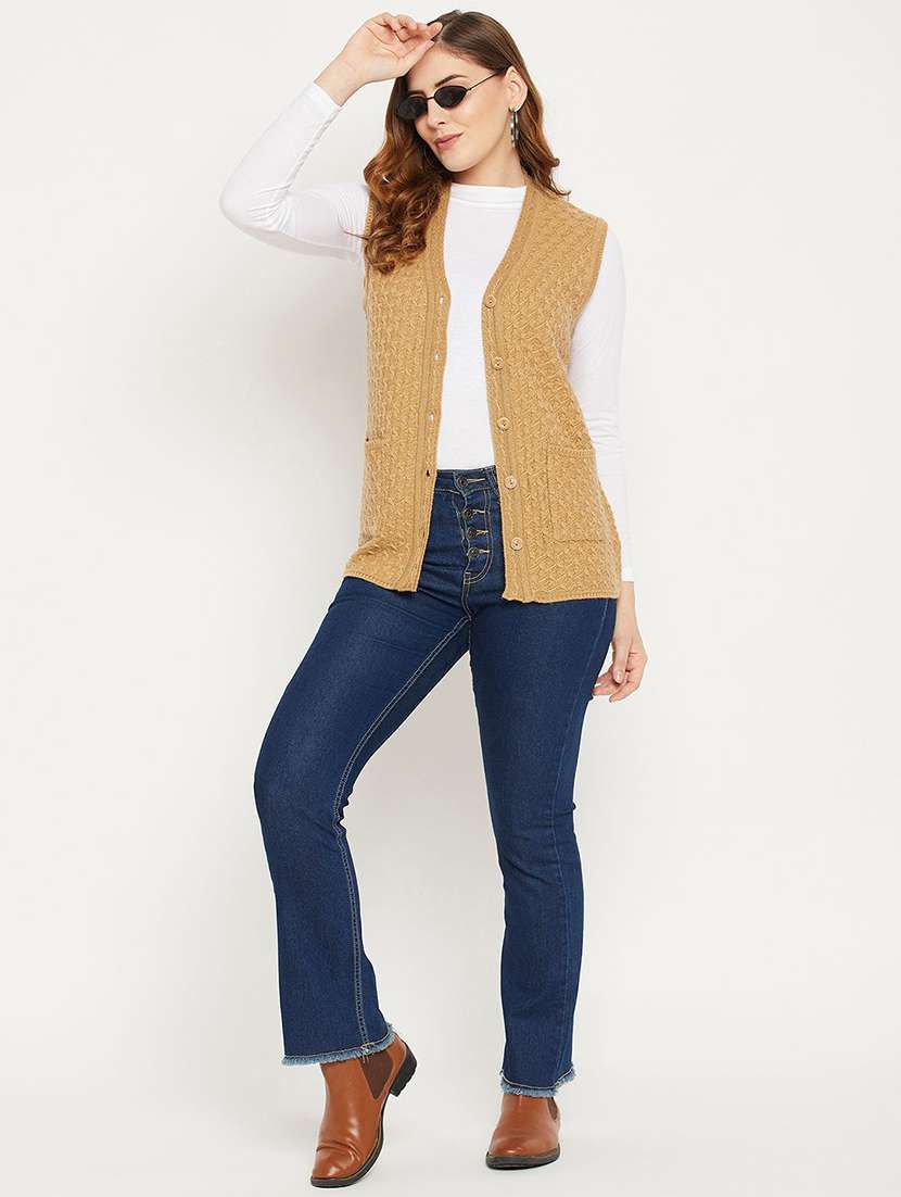 women self designed sleeveless cardigan - 22229259 -  Standard Image - 3