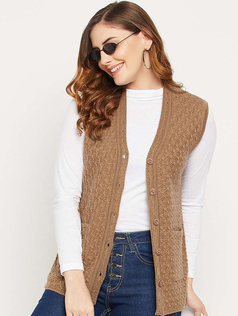 women self designed sleeveless cardigan