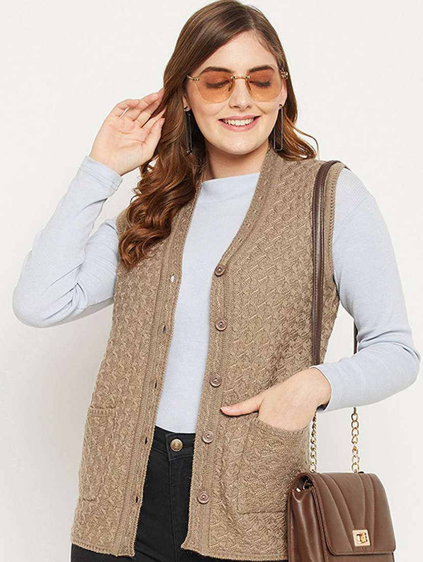 women self designed sleeveless cardigan