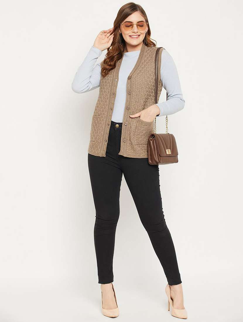 women self designed sleeveless cardigan - 22229287 -  Standard Image - 3