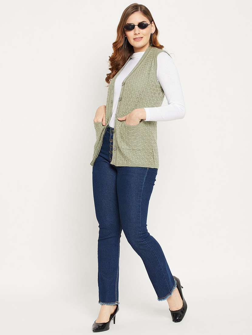 women self designed sleeveless cardigan - 22229289 -  Standard Image - 3