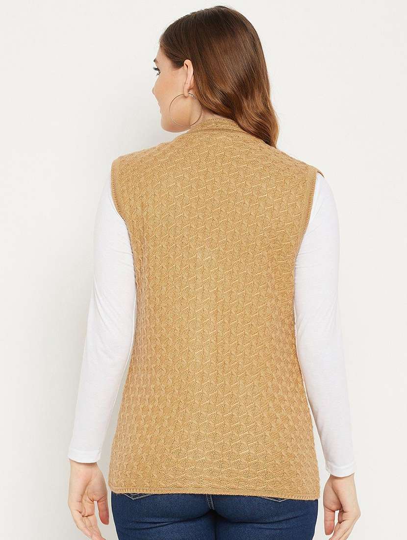 women self designed sleeveless cardigan - 22229356 -  Standard Image - 3