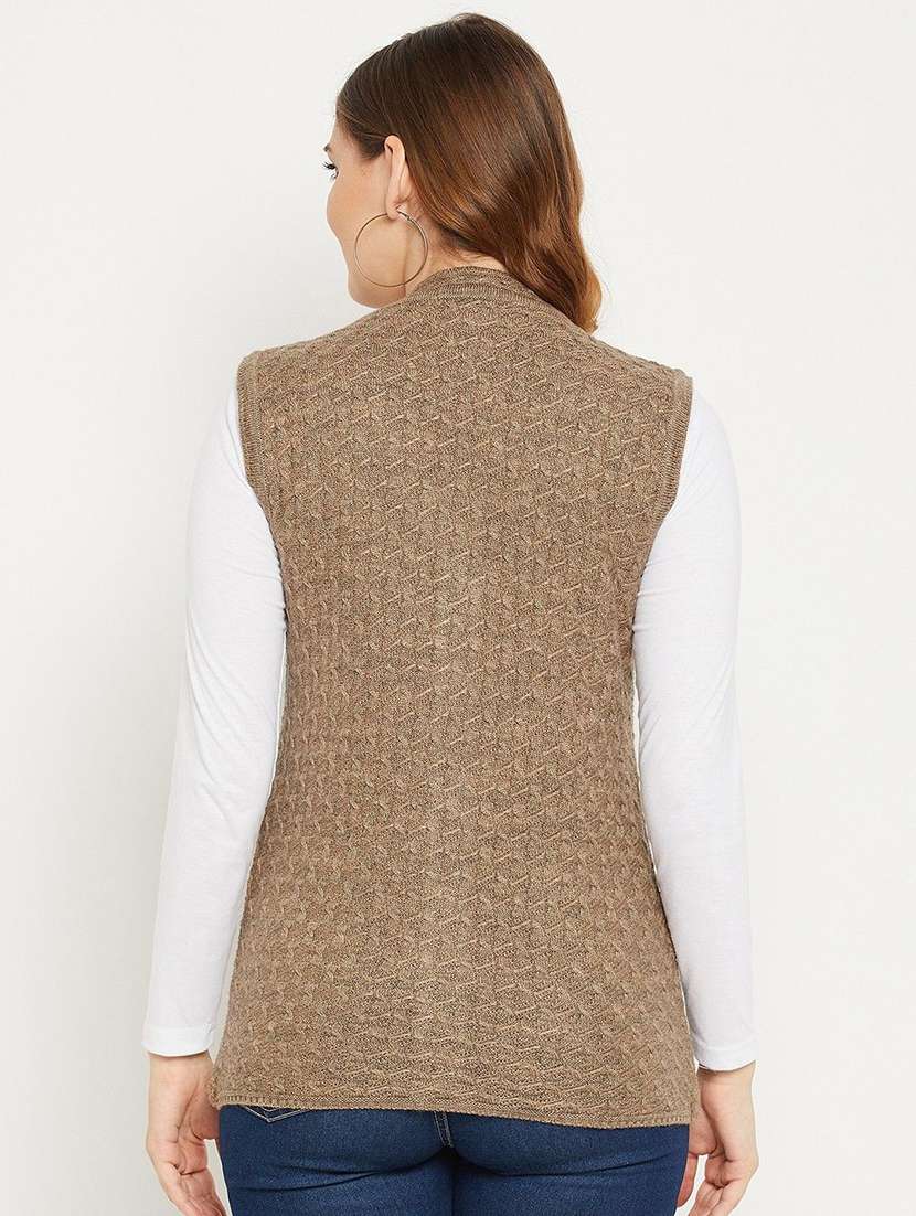 women self designed sleeveless cardigan - 22229359 -  Standard Image - 3