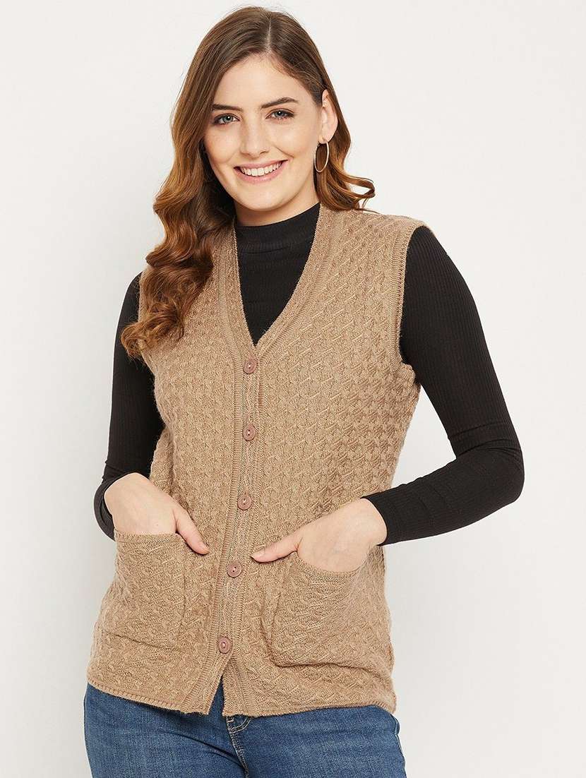 women self designed sleeveless cardigan