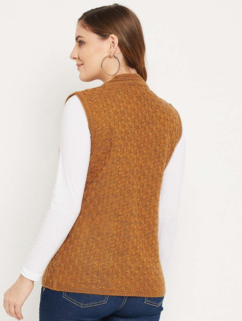 women self designed sleeveless cardigan - 22229365 -  Standard Image - 3