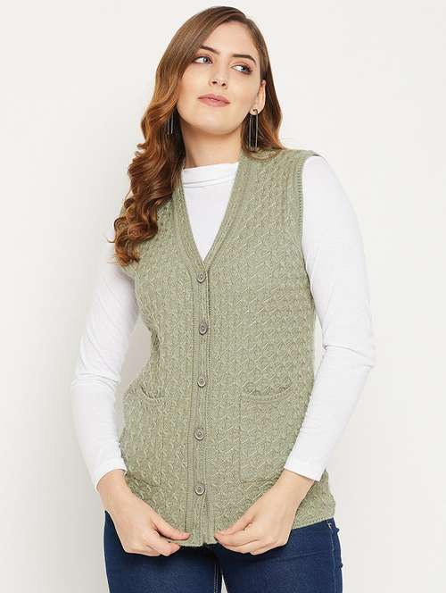 women self designed sleeveless cardigan - 22229367 -  Standard Image - 0