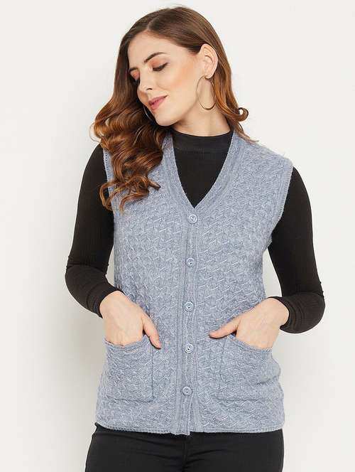 women self designed sleeveless cardigan - 22229368 -  Standard Image - 0