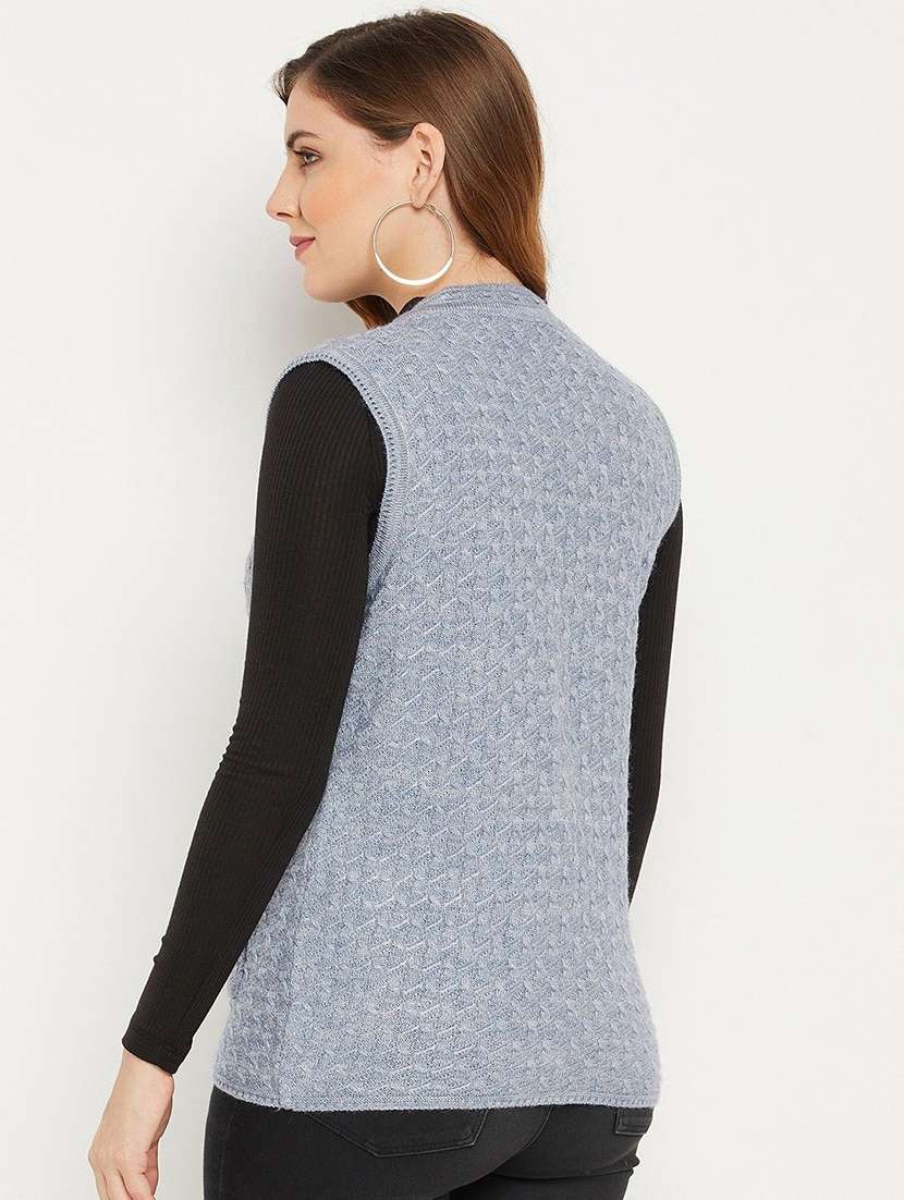 women self designed sleeveless cardigan - 22229368 -  Standard Image - 3