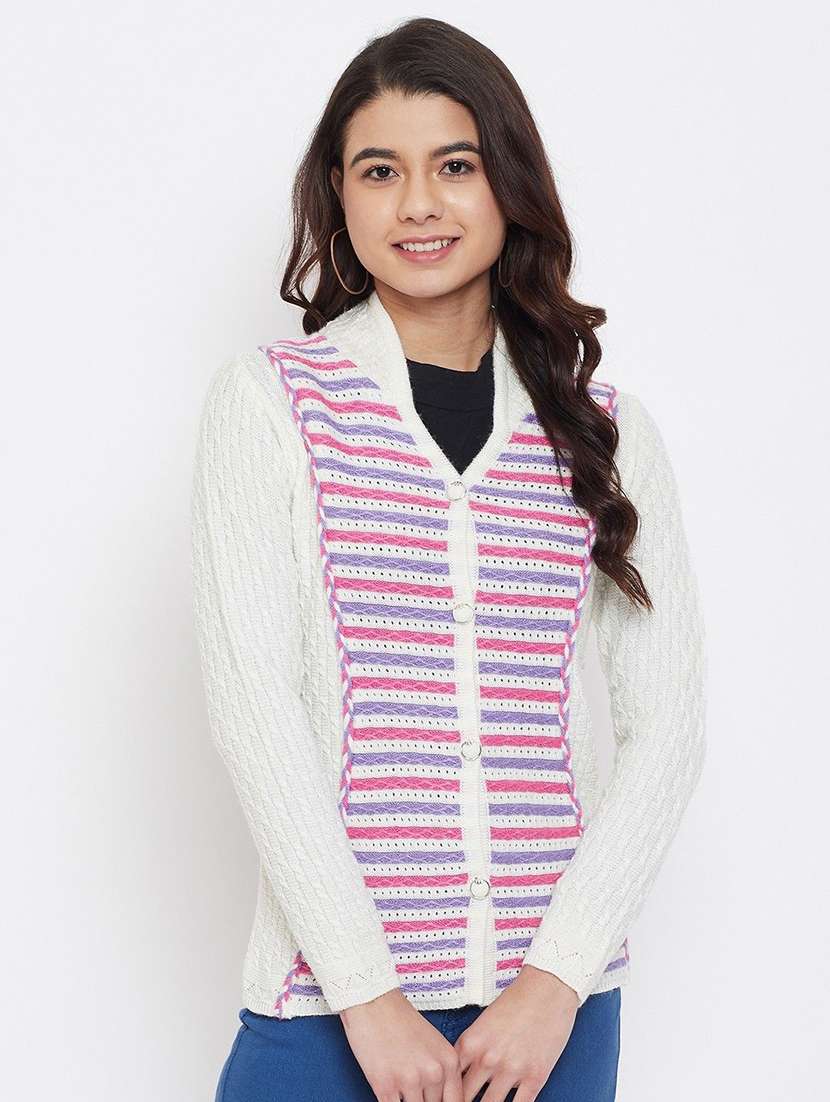 women striped long sleeve cardigan