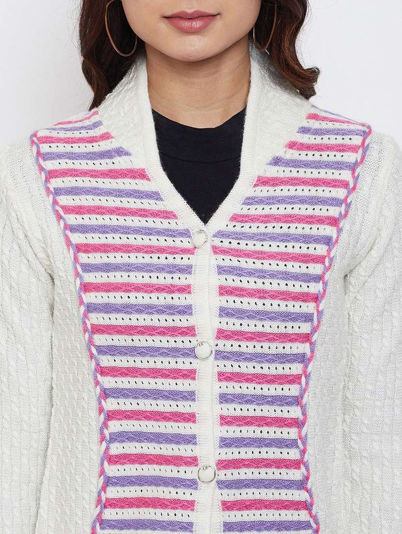 women striped long sleeve cardigan - 22229474 -  Standard Image - 3