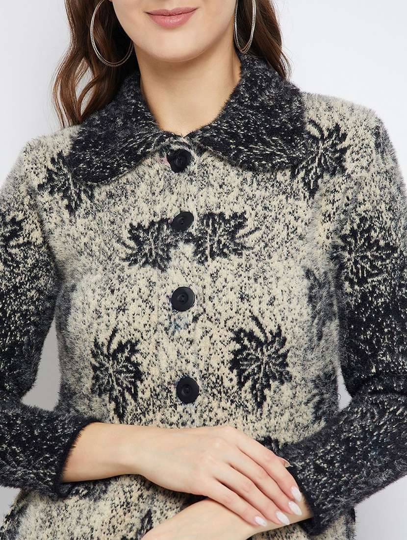 women self designed long sleeve longline cardigan - 22229512 -  Standard Image - 3