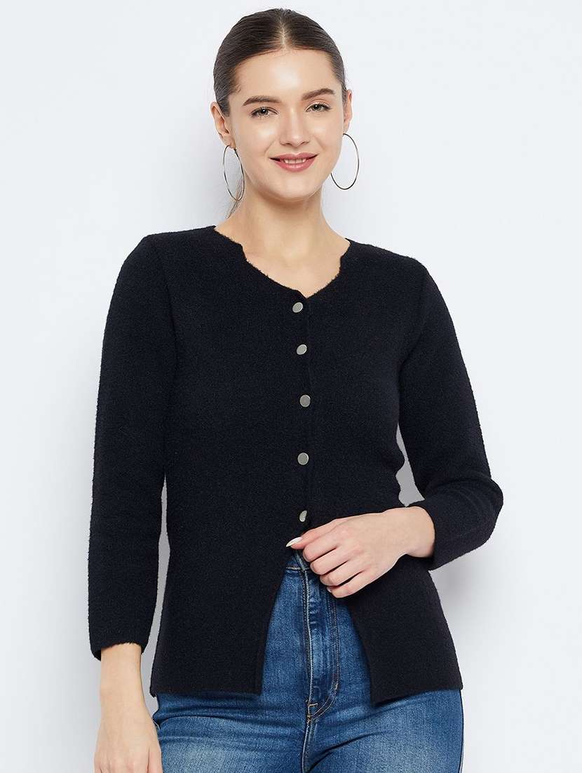 women solid long sleeve cardigan