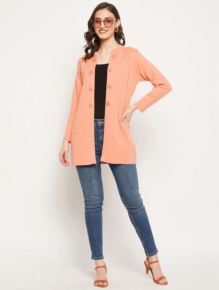 women solid long sleeve longline cardigan - 22229590 -  Standard Image - 3