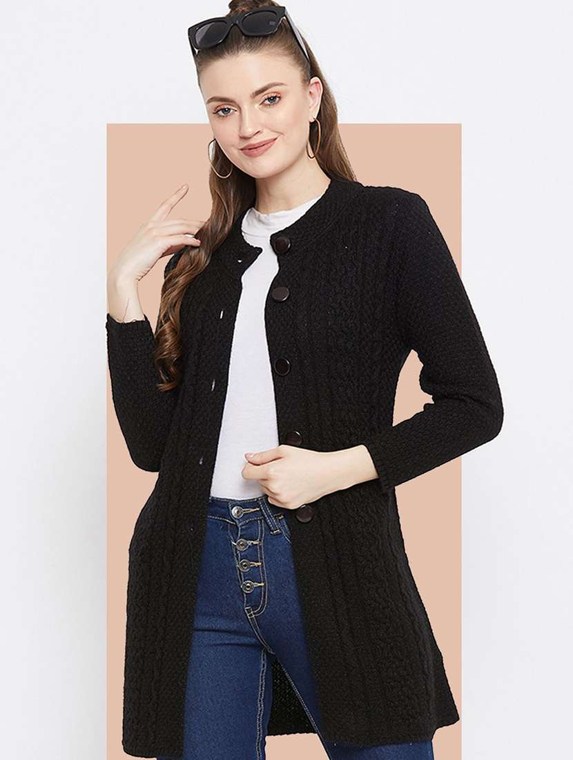 women solid long sleeve longline cardigan