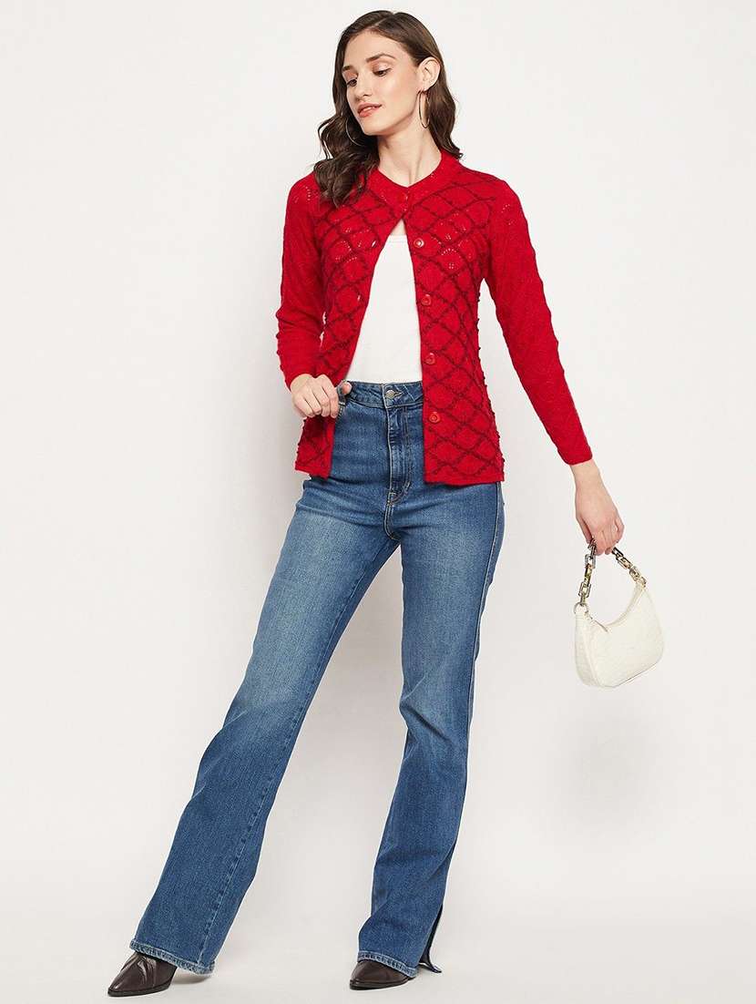 women self designed long sleeve cardigan - 22229700 -  Standard Image - 3