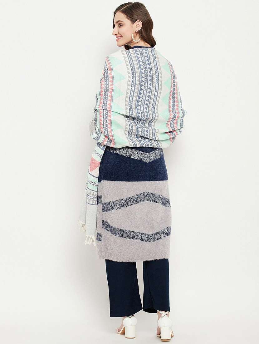 women self designed long sleeve longline cardigan - 22229729 -  Standard Image - 3