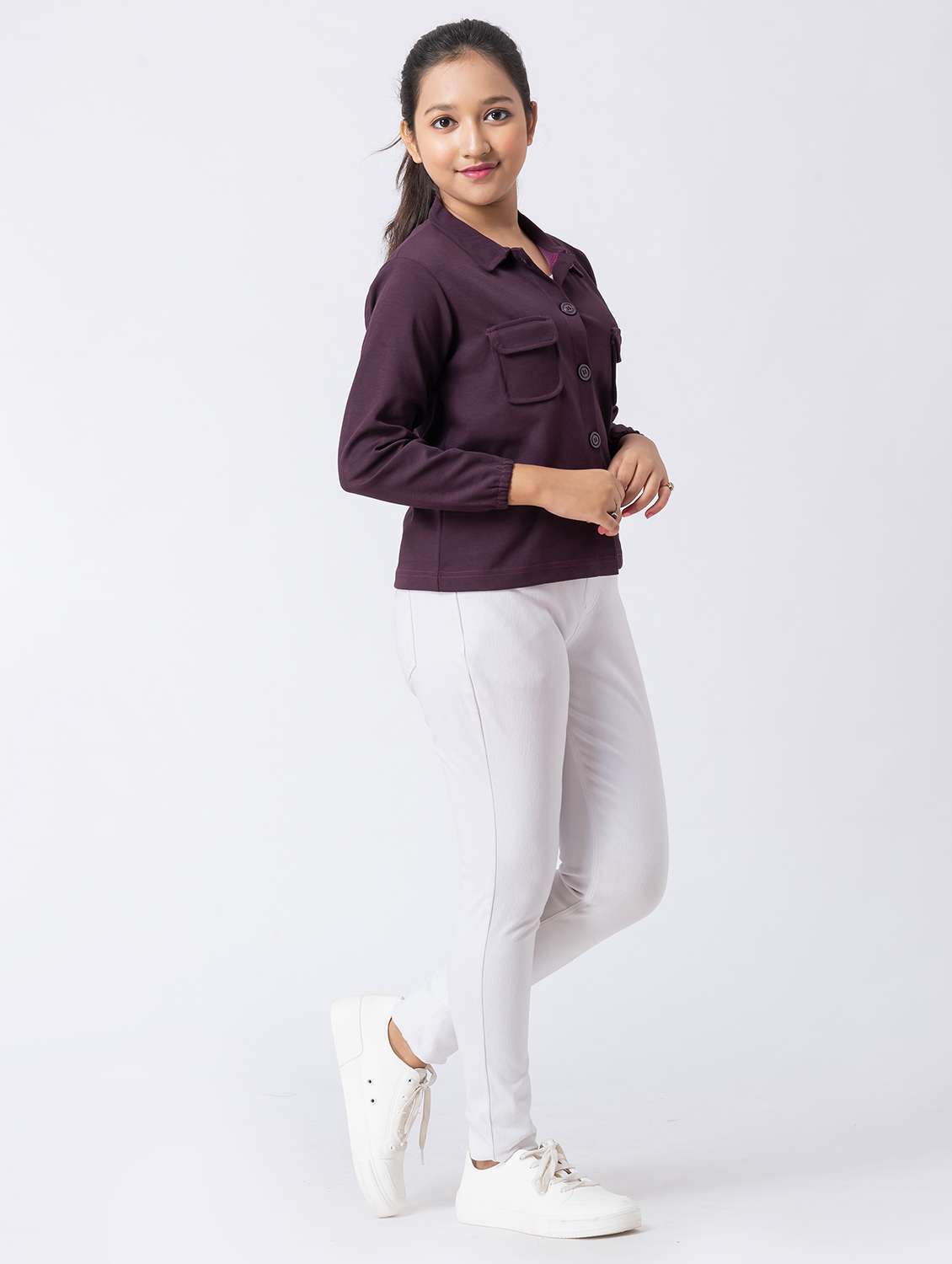 girls solid long sleeve collared regular jacket - 22229821 -  Standard Image - 3