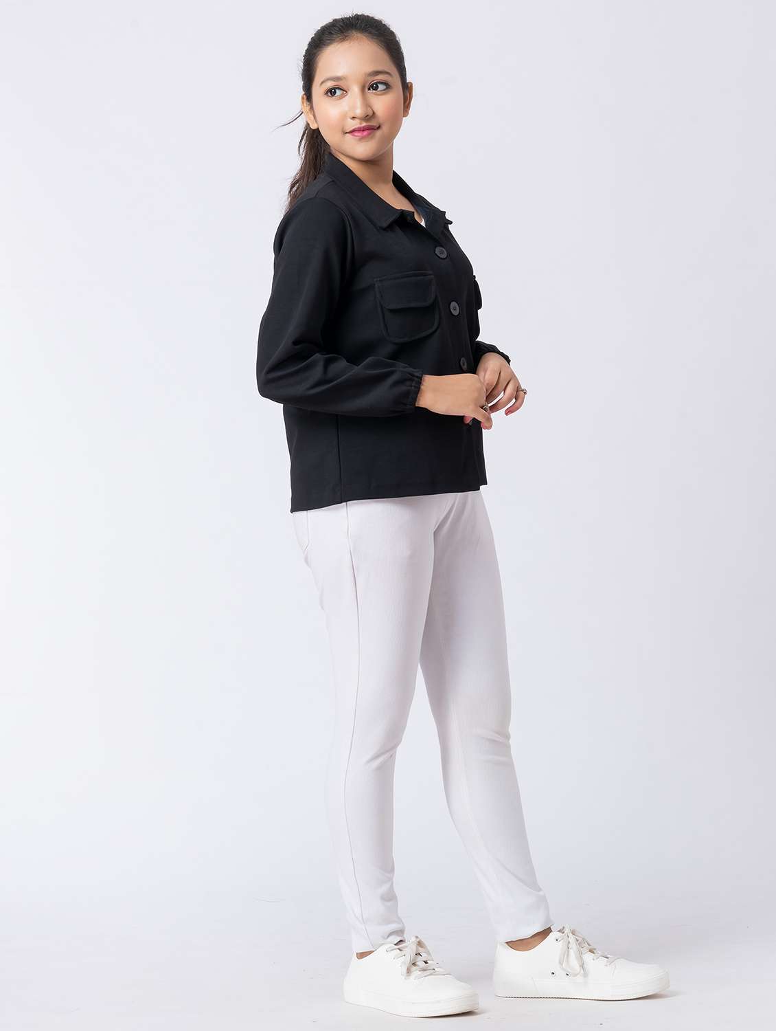 girls solid long sleeve regular jacket - 22229822 -  Standard Image - 3