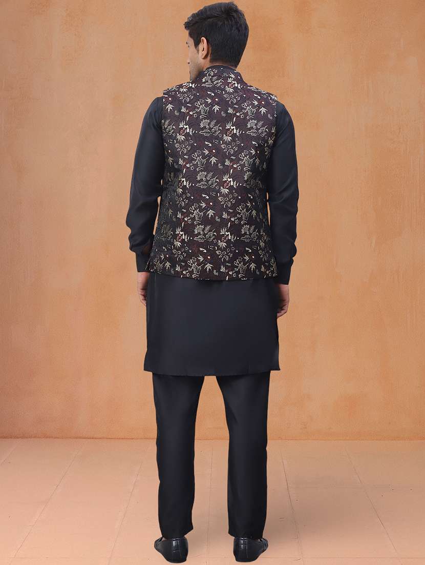 men solid mandarin neck kurta pyjama with jacket ethnic wear set - 22229859 -  Standard Image - 3