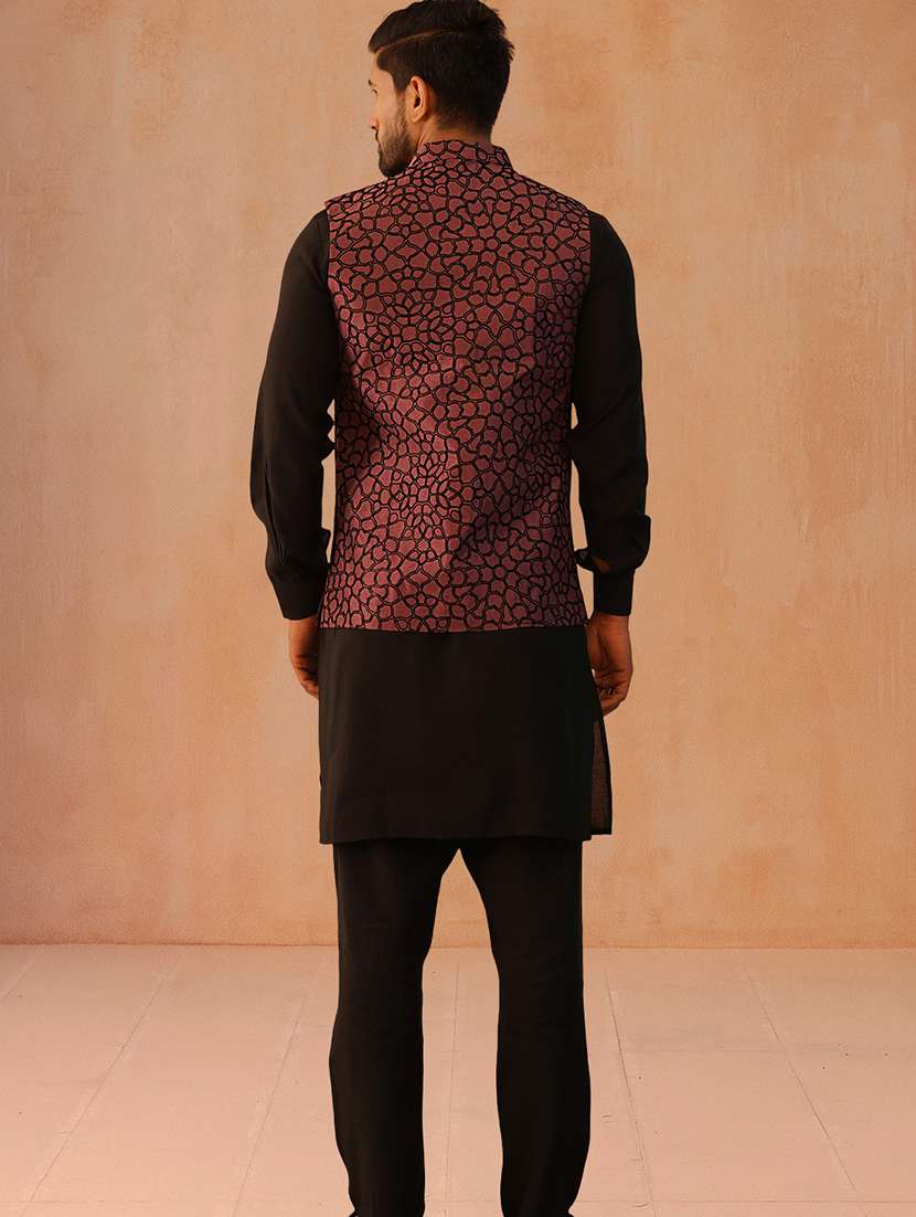 men solid mandarin neck kurta pyjama with jacket ethnic wear set - 22229866 -  Standard Image - 3