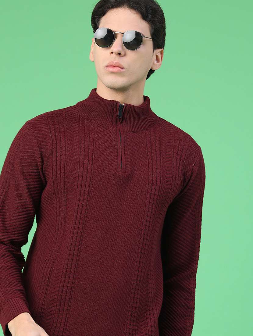 men self design long sleeve regular fit pullover 