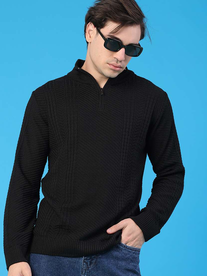 men self design long sleeve regular fit pullover 