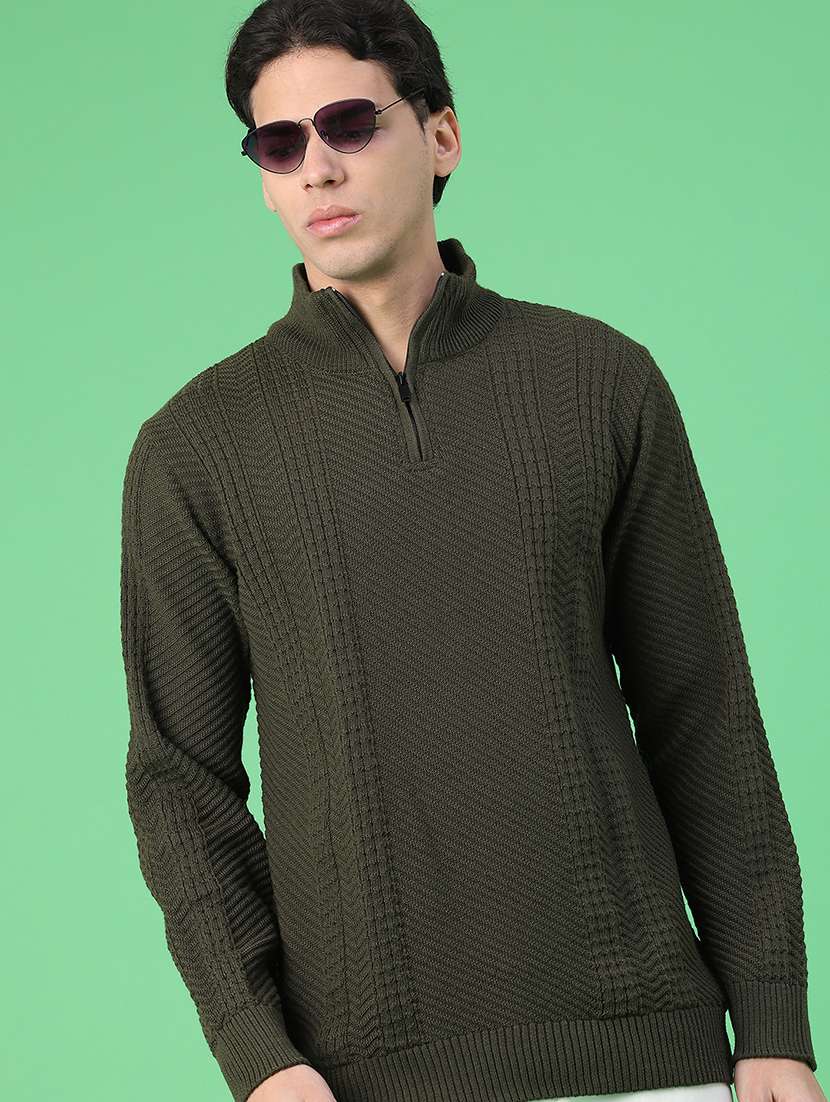 men self design long sleeve regular fit pullover 