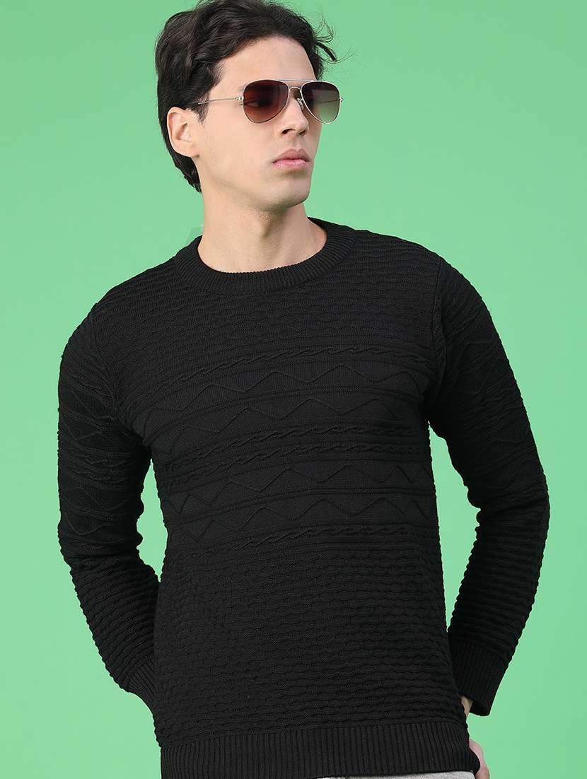men self design long sleeve regular fit pullover 