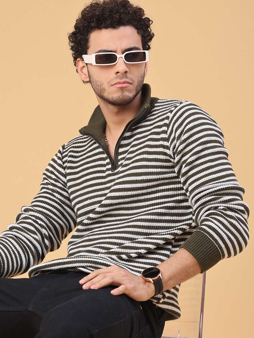 men striped long sleeve regular fit pullover 