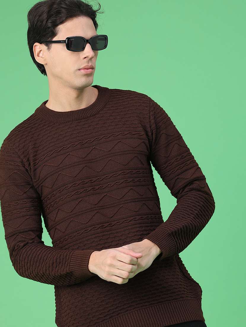 men self design long sleeve regular fit pullover 