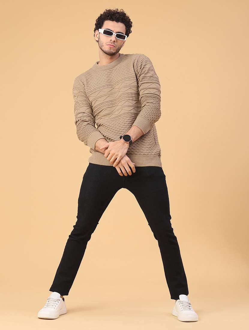 men self design long sleeve regular fit pullover  - 22230035 -  Standard Image - 5