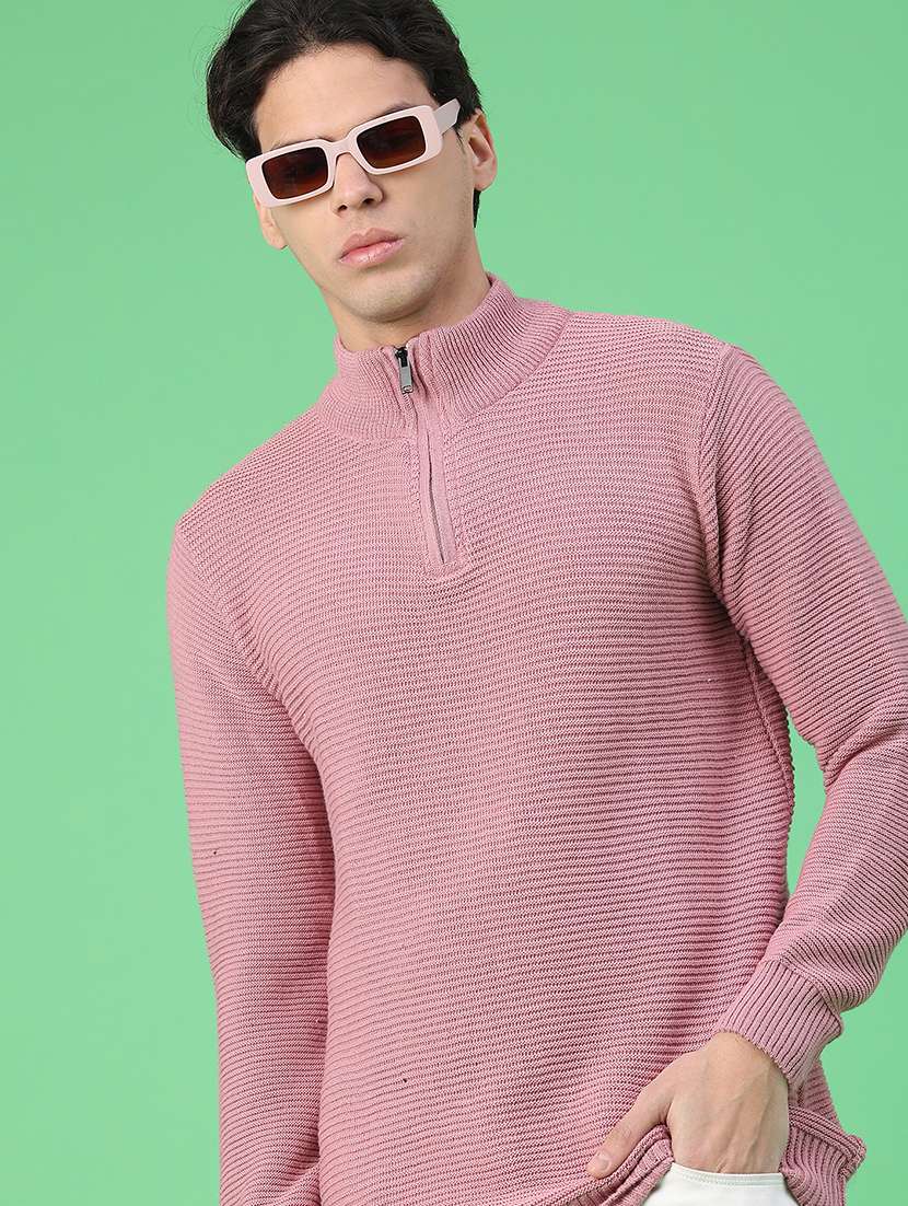 men self design long sleeve regular fit pullover 