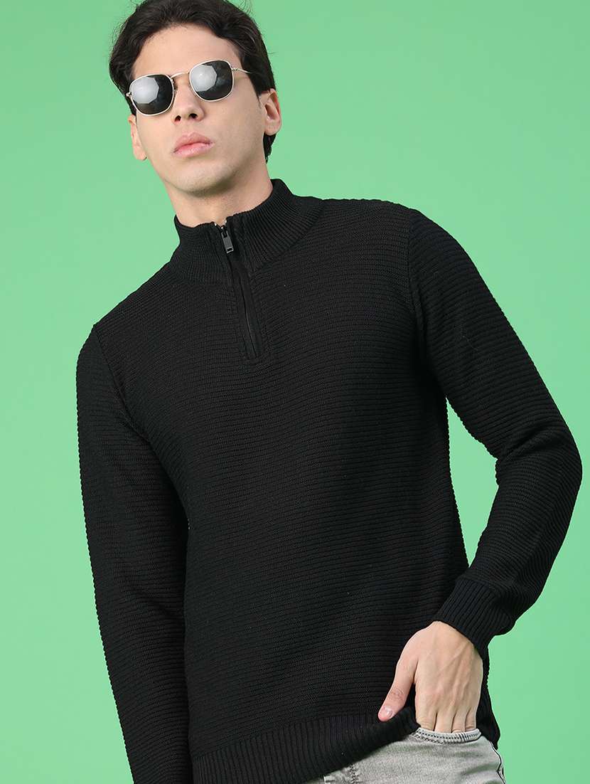 men self design long sleeve regular fit pullover 