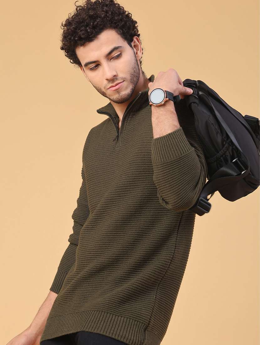 men self design long sleeve regular fit pullover 