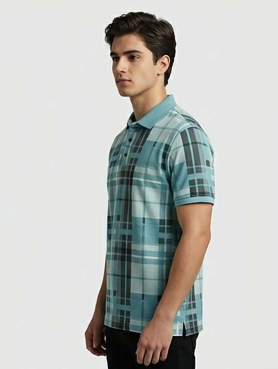 men checkered short sleeve regular fit polo t-shirt - 22230071 -  Standard Image - 3